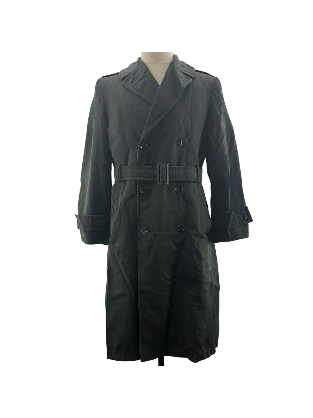Vintage 70s Military Green Trench Coat Removable Liner 34L USA